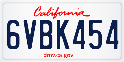 CA license plate 6VBK454