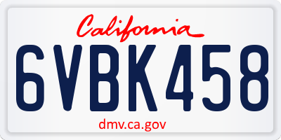 CA license plate 6VBK458