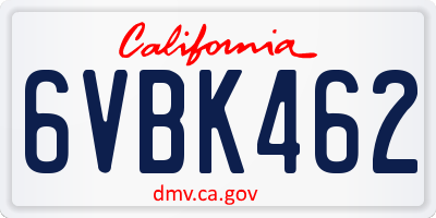 CA license plate 6VBK462