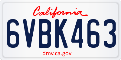 CA license plate 6VBK463