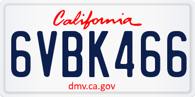 CA license plate 6VBK466