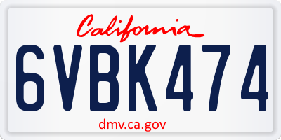 CA license plate 6VBK474
