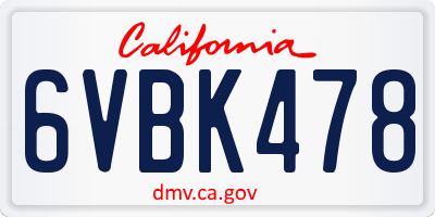 CA license plate 6VBK478