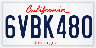 CA license plate 6VBK480