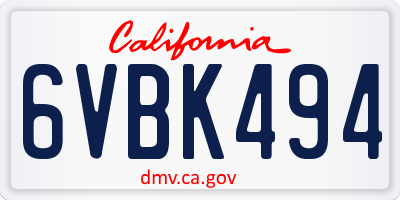 CA license plate 6VBK494