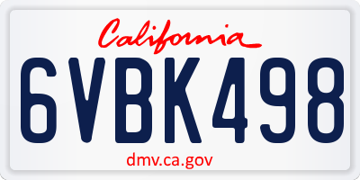 CA license plate 6VBK498