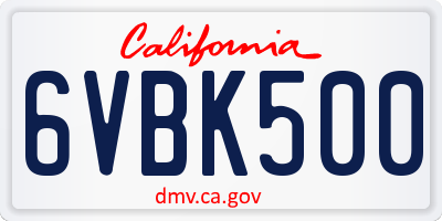 CA license plate 6VBK500