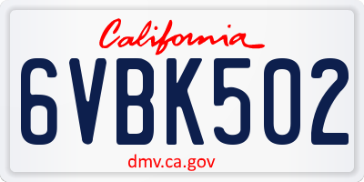 CA license plate 6VBK502