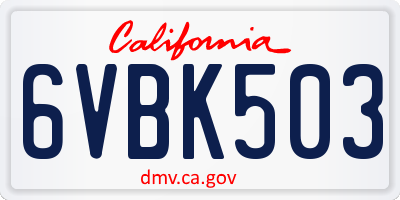 CA license plate 6VBK503