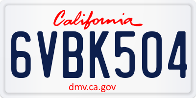 CA license plate 6VBK504