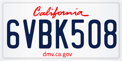 CA license plate 6VBK508