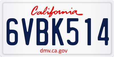 CA license plate 6VBK514