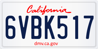 CA license plate 6VBK517
