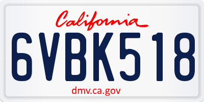 CA license plate 6VBK518