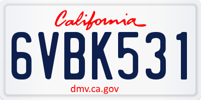 CA license plate 6VBK531