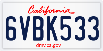 CA license plate 6VBK533