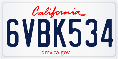 CA license plate 6VBK534