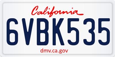 CA license plate 6VBK535