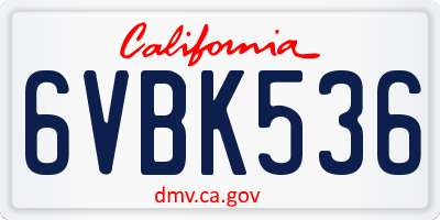 CA license plate 6VBK536