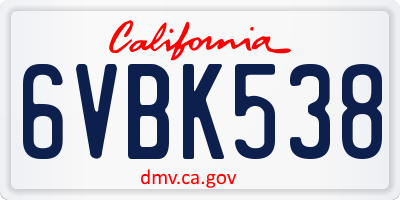 CA license plate 6VBK538