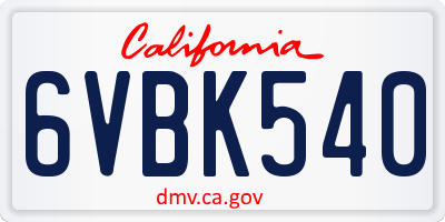 CA license plate 6VBK540