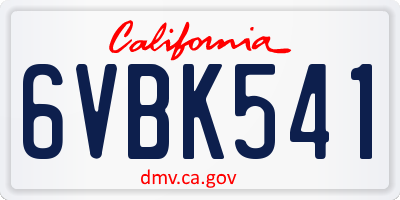 CA license plate 6VBK541
