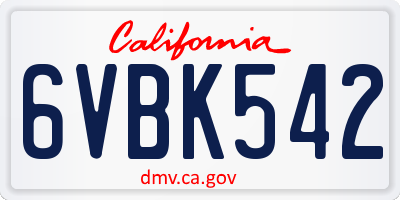 CA license plate 6VBK542