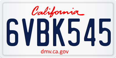 CA license plate 6VBK545