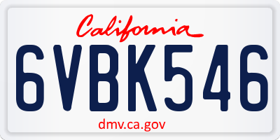 CA license plate 6VBK546