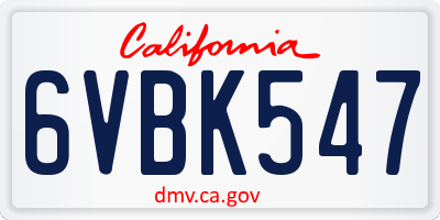 CA license plate 6VBK547