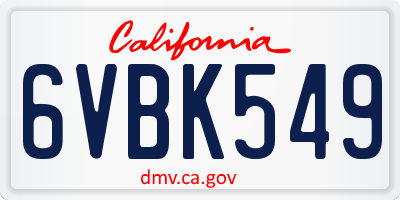 CA license plate 6VBK549