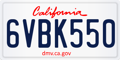CA license plate 6VBK550
