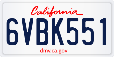 CA license plate 6VBK551