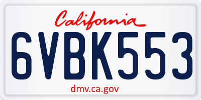 CA license plate 6VBK553