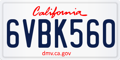CA license plate 6VBK560