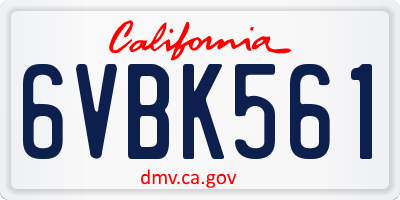 CA license plate 6VBK561