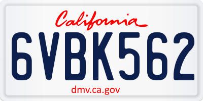 CA license plate 6VBK562