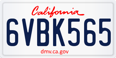 CA license plate 6VBK565