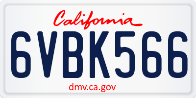 CA license plate 6VBK566