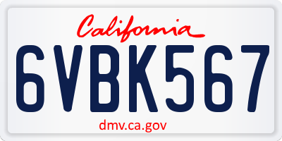 CA license plate 6VBK567