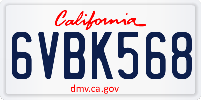 CA license plate 6VBK568