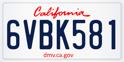 CA license plate 6VBK581