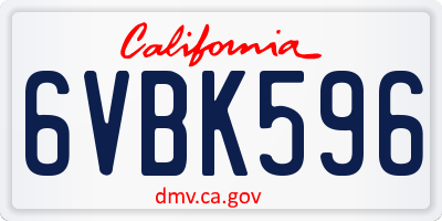 CA license plate 6VBK596