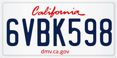 CA license plate 6VBK598
