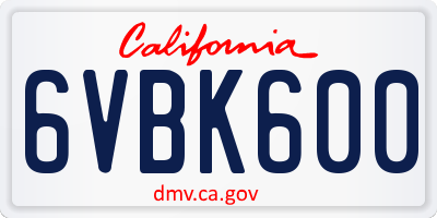 CA license plate 6VBK600