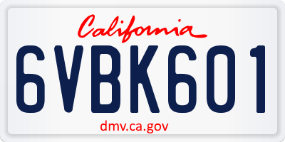 CA license plate 6VBK601