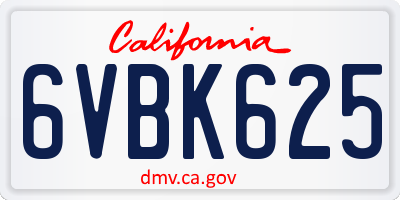 CA license plate 6VBK625