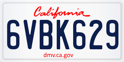 CA license plate 6VBK629