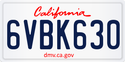 CA license plate 6VBK630