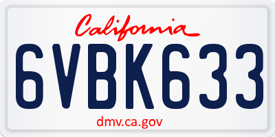 CA license plate 6VBK633